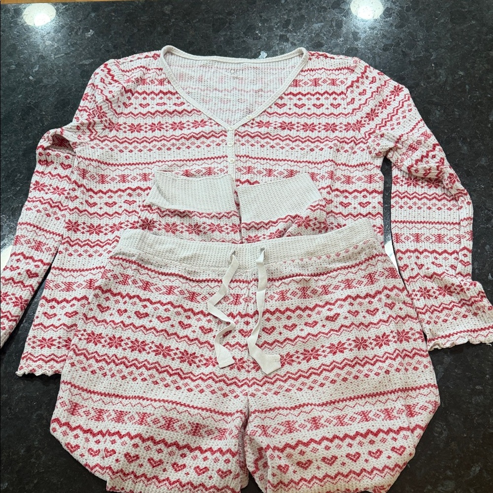 Cozy Womens Loft Pajamas Set - Red and White